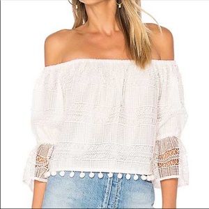 TulaRosa Crochet Lace Crop Top with Pom Poms